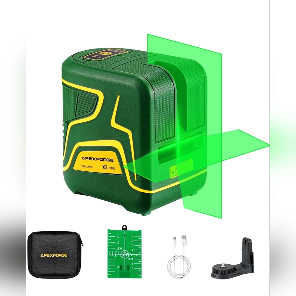 Cross Line Laser Level, with Expansion Angle, Type-C Rechargeable Battery, Green